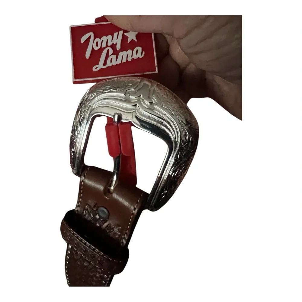 Tony Lama The Nashville Leather Stones and more Large Buckle Belt SZ 46